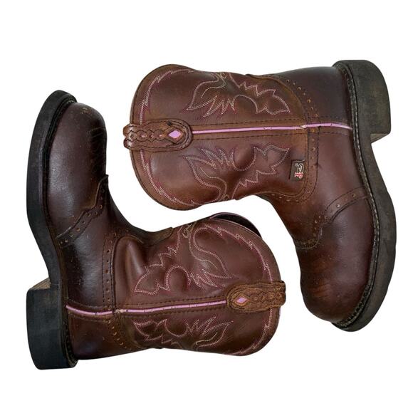 Justin Gypsy Western Work Boots Women size 8B Steel Toe Brown Leather Cowgirl - Picture 10 of 12